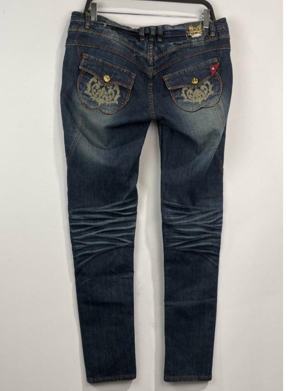 Apple Bottom Jeans Y2K Low Rise Straight Leg Distressed Denim Blue 11/12